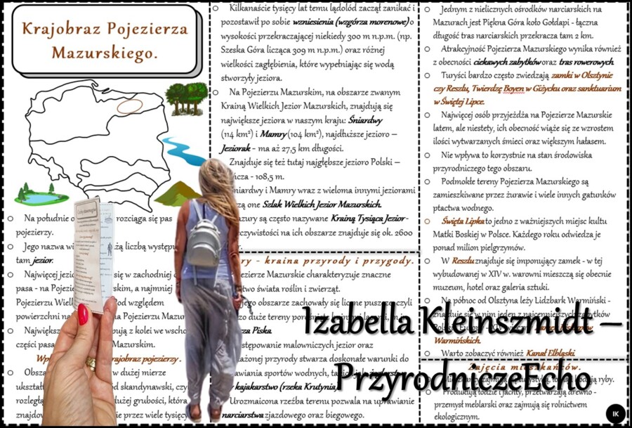 Książeczka/sketchnotka/notatka/wklejka/streszczenie dla ucznia i przypomnienie dla nauczyciela/edukacja domowa/materiał w pigułce. Temat „Krajobraz Pojezierza Mazurskiego” w pdf. Geografia 5, dział „Krajobrazy Polski”. Nowość 2024/2025.