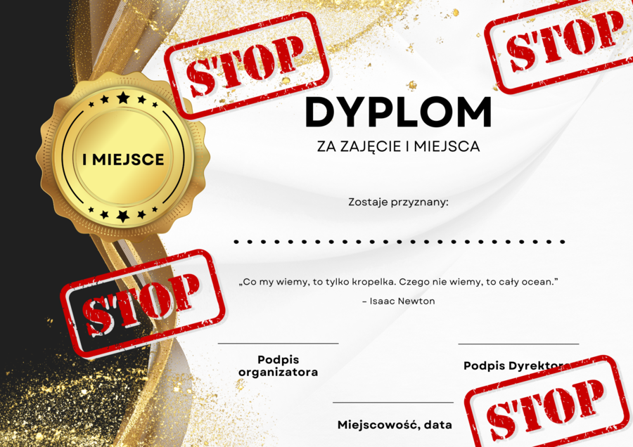 Dyplom - 3 sztuki - I, II i III miesjce