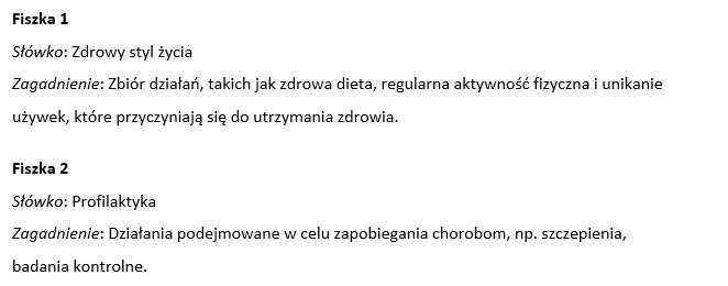 Fiszki- znajomość uwarunkowań zdrowia człowieka