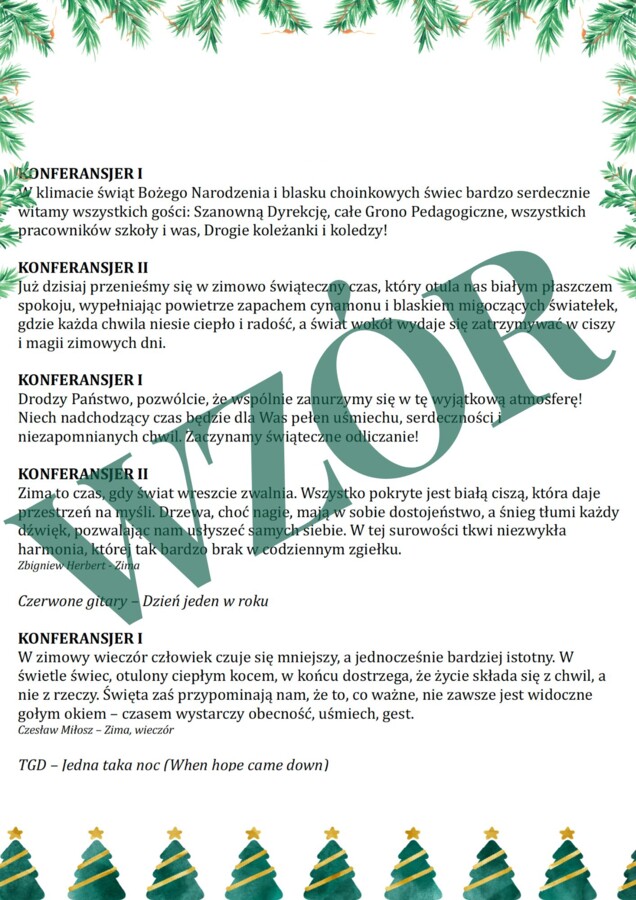 Scenariusz przedstawienia świątecznego - "Refleksja przy kolędzie"