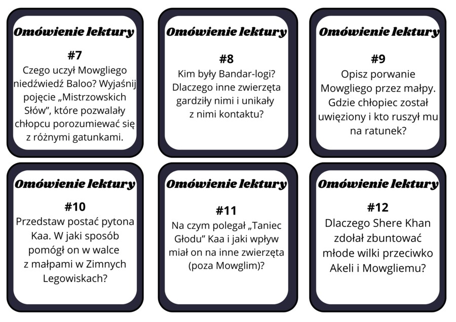 Księga Dżungli - karty z pytaniami