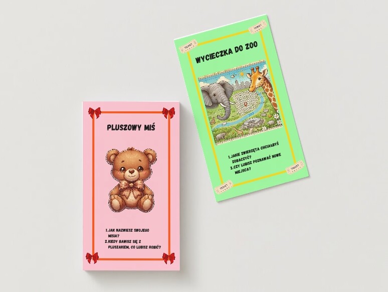 Karty z listą prezentów. Wesołe karty z obrazkami prezentów.