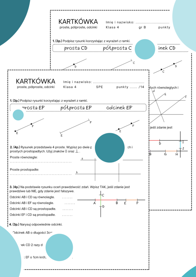 kartkówka - proste, półproste, odcinki. Klasa 4