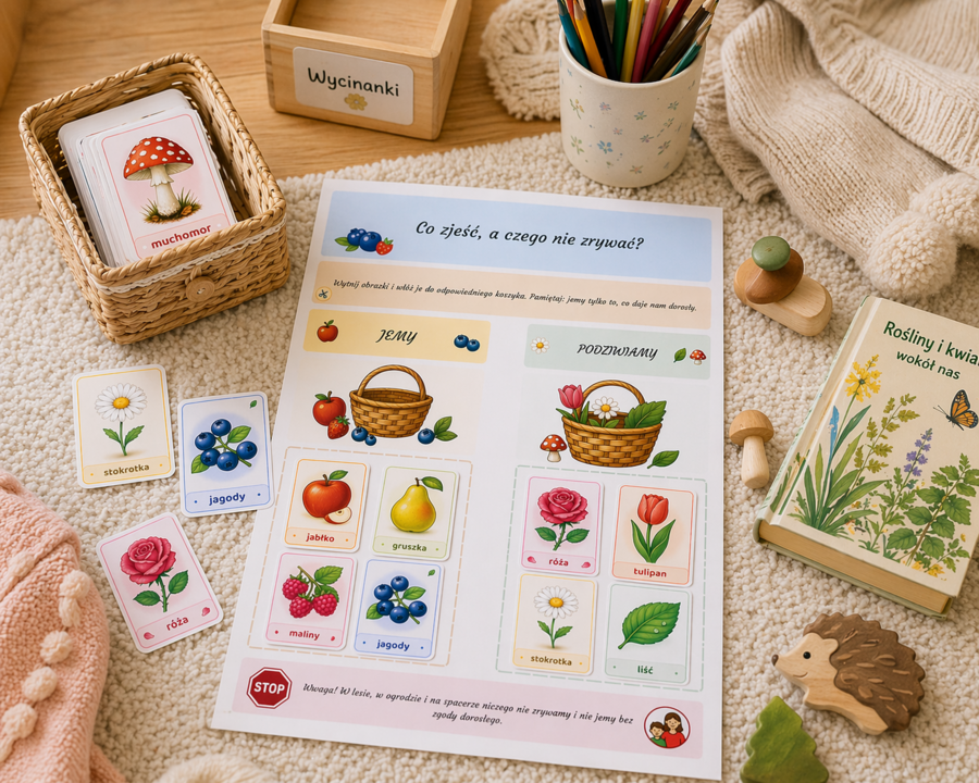 Co zjeść, a czego nie zrywać? – sortowanie obrazków