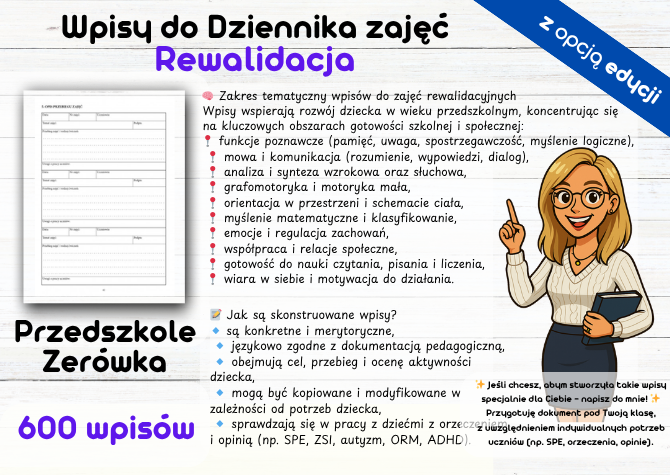 Rewalidacja Wpisy do Dziennika Tematy Zajęć, Przedszkole Zerówka