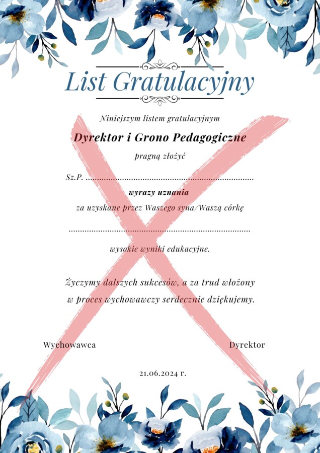 List Gratulacyjny dla rodziców