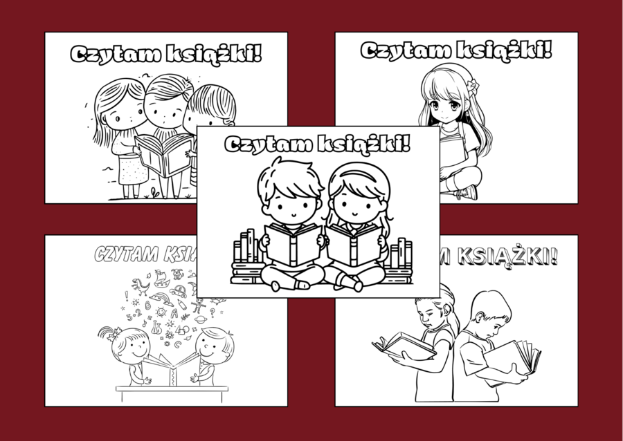 CZYTAM KSIĄŻKI - plakat - kolorowanka - BIBLIOTEKA - gazetka - napis