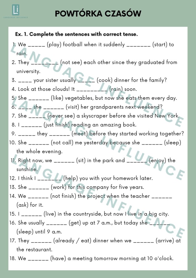 Angielski - Egzamin ósmoklasisty - Powtórka wszystkich czasów - Gramatyka