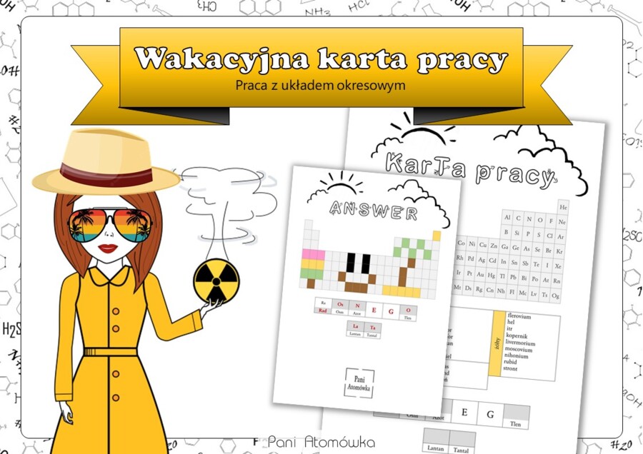 Klasa 7, 8. Chemia. Praca z układem okresowym. Wakacyjna karta pracy. LATO. Wakacje.