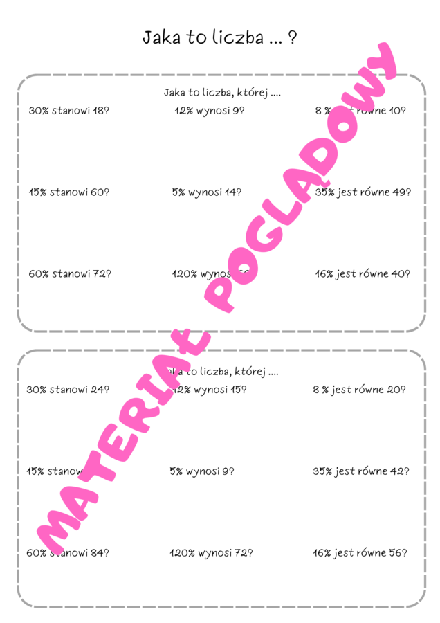 Szybkie karteczki - karty pracy z procentów. Klasa 6. Klasa 7. Klasa 8