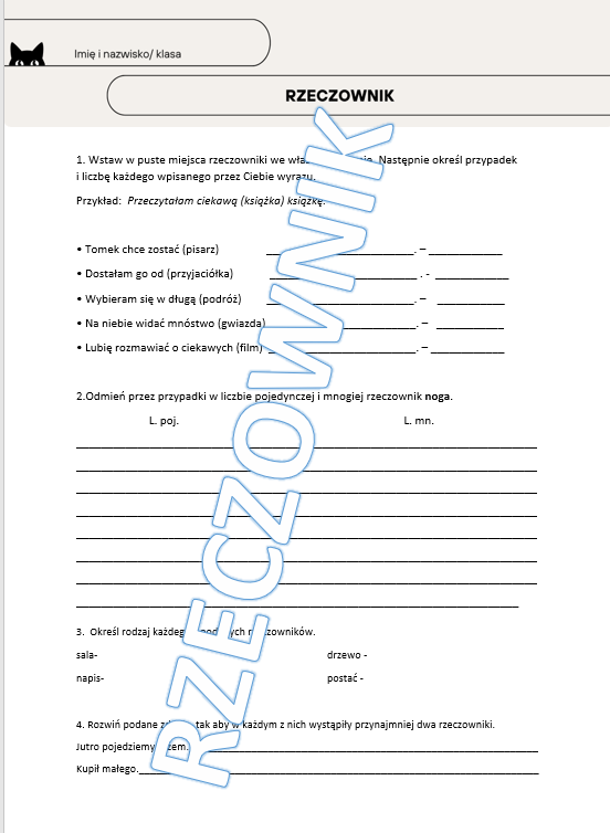 Rzeczownik kartkówka klasa 4/5