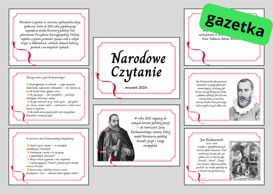 NARODOWE CZYTANIE 2025– Jan Kochanowski – GAZETKA – biblioteka – język polski – wersja 1