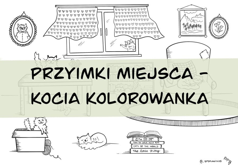 Przyimki miejsca - kocia kolorowanka + opis