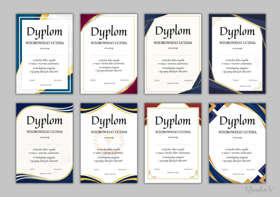 Dyplomy Wzorowego Ucznia - zestaw