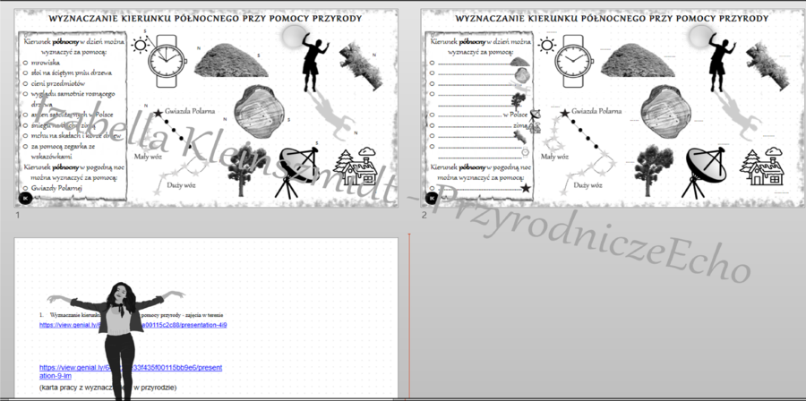 Kompletny zestaw na jedną lekcję „Wyznaczanie kierunku północnego przy pomocy przyrody - zajęcia w terenie” – sketchnotka + karty pracy w power point + gratisowy link do prezentacji multimedialnej niekomercyjnej + gratisowy link do lekcji multimedialnej 