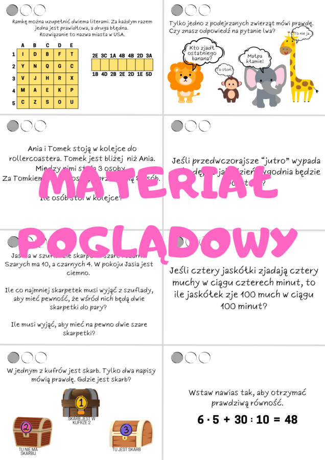 Łamigłówki różne. Klasa 4, klasa 5, klasa 6, klasa 7, klasa 8