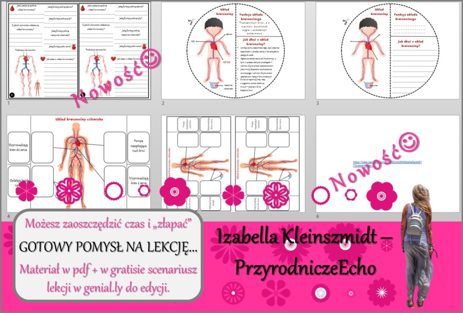 Karta pracy/stacje zadaniowe/materiał do lekcji do tematu „Układ krwionośny transportuje krew” w pdf. W gratisie niekomercyjny scenariusz lekcji/pomysł na lekcję w programie genial.ly do edycji. Przyroda 4. Dział „Odkrywamy tajemnice ciała człowieka”. No