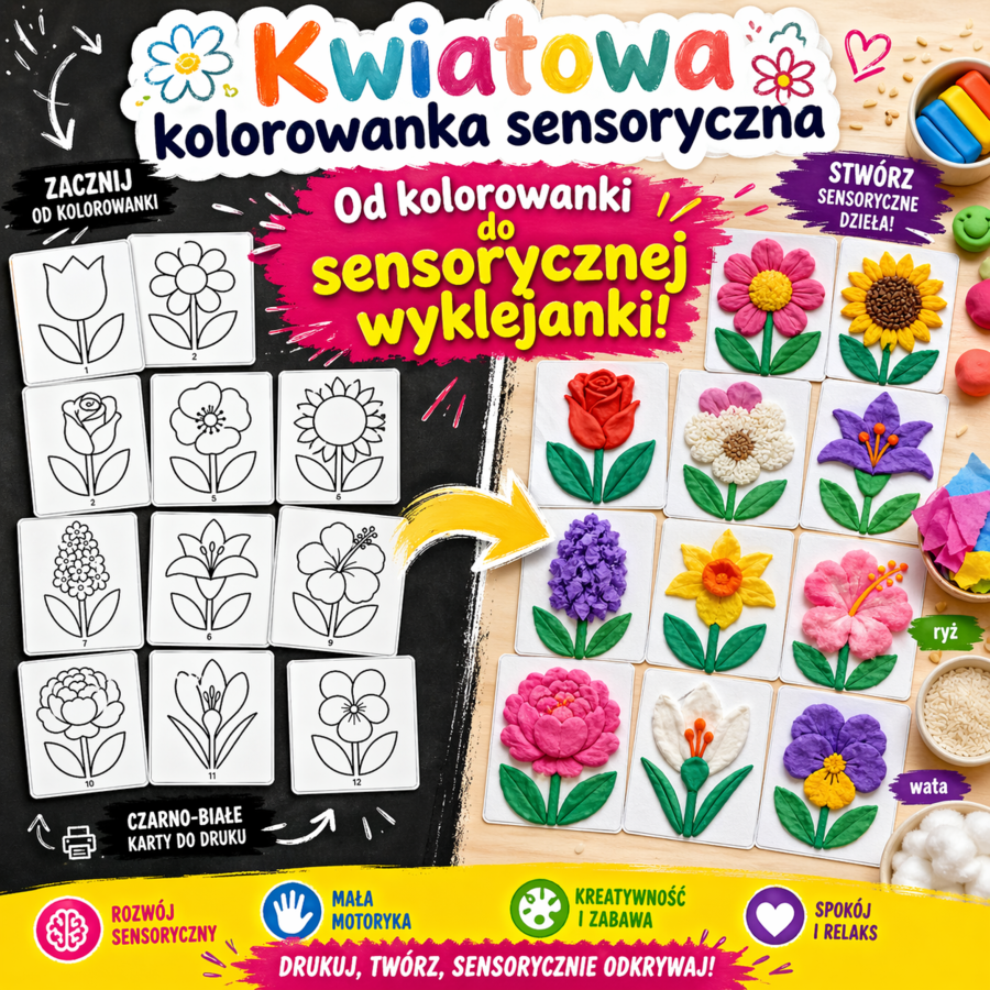 Kwiatowa kolorowanka sensoryczna