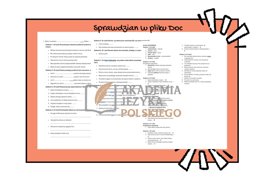 Składnia klasa 4 STACJE ZADANIOWE+SPRAWDZIAN