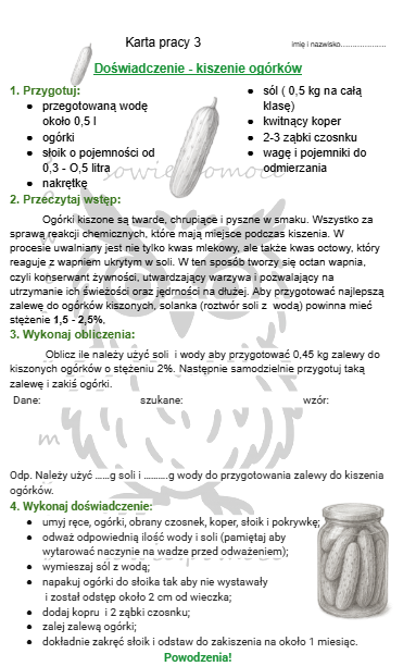 Stężenia procentowe roztworów- kiszenie ogórków