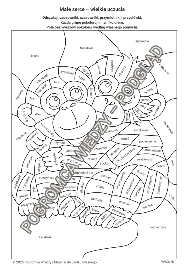 Małe serce -wielkie uczucia - karta pracy + klucz odpowiedzi