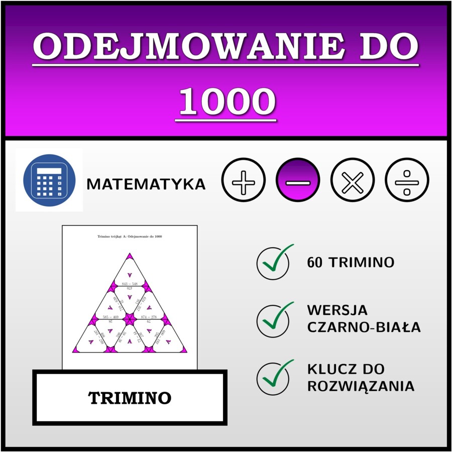 Trimino - Odejmowanie do 1000 | matematyka