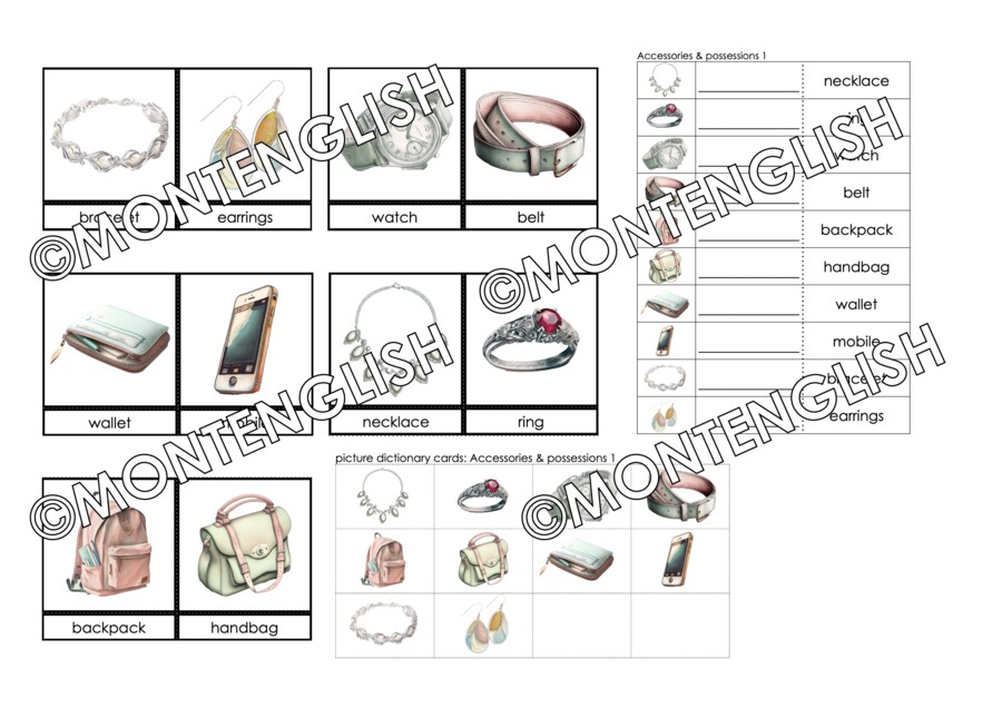 Zestaw kart obrazkowych: ACCESORIES and PERSONAL POSSESSIONS SET 1