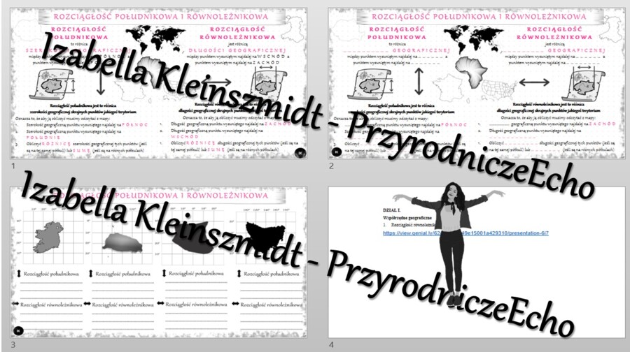 Minizestaw na temat „Rozciągłość równoleżnikowa i południkowa” – sketchnotka + karta pracy w power point + gratisowy link do prezentacji multimedialnej niekomercyjnej wykonanej w genial.ly do indywidualnego pobrania i użycia do celów niekomercyjnych. Geo