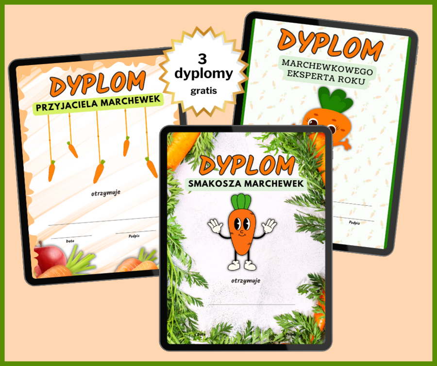 MARCHEWKOWA MOC - gazetka, dyplomy, karty pracy
