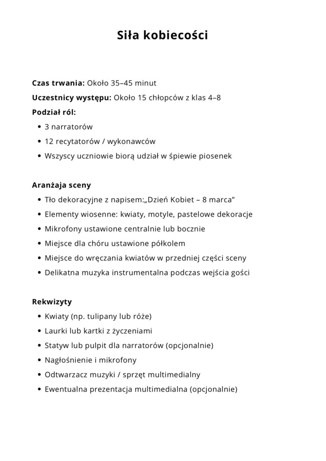 Scenariusz apel Dzień Kobiet Siła Kobiecości