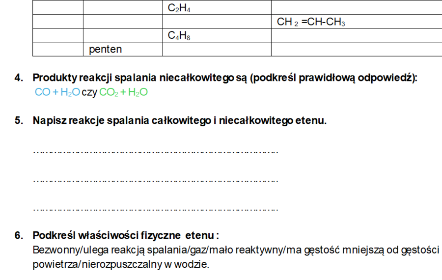 ALKENY karta pracy / kartkówka