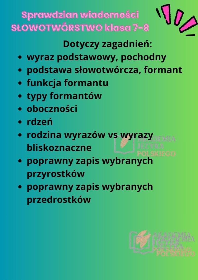 Słowotwórstwo sprawdzian