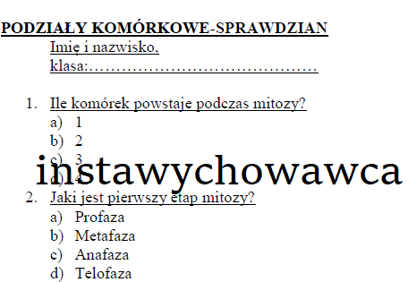 Mitoza, mejoza-sprawdzian