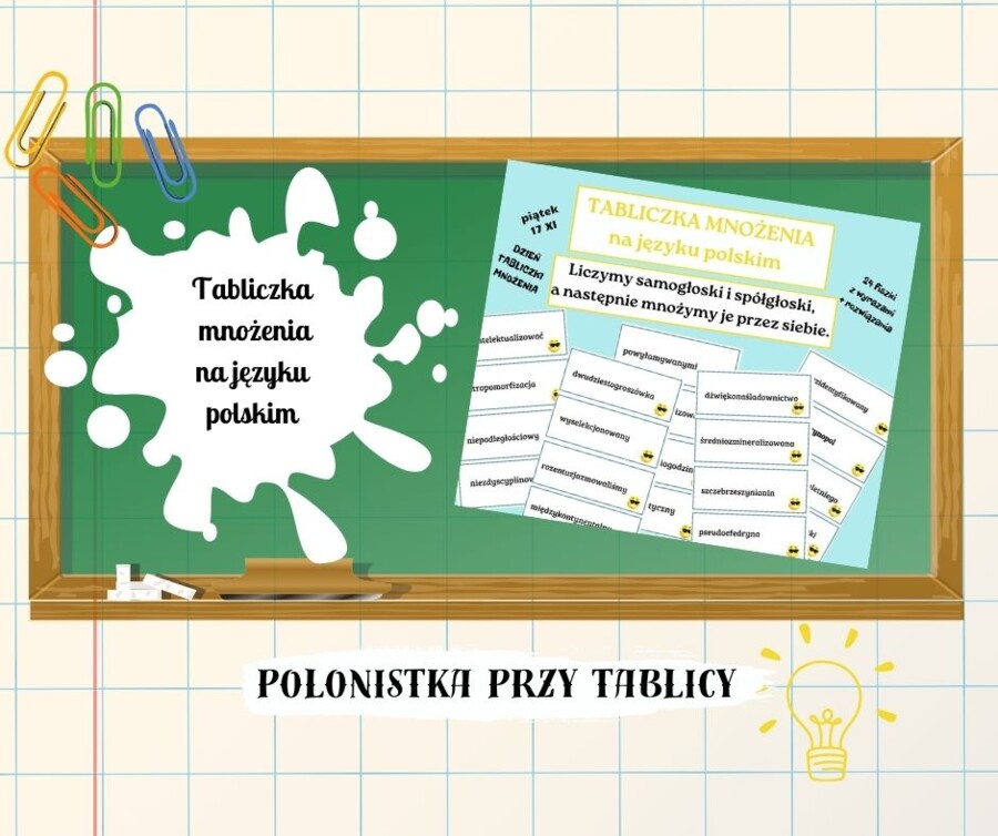 FONETYKA TABLICZKA MNOZENIA NA JEZYKU POLSKIM FISZKI z wyrazami