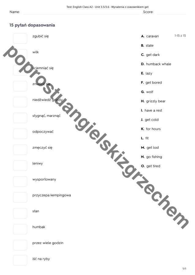 English Class A2 – Unit 3 – testy