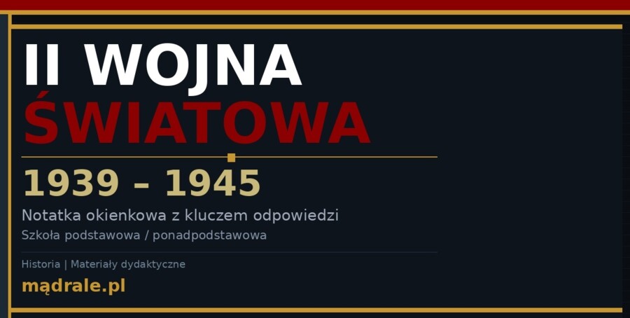 Notatka okienkowa „II wojna światowa” + klucz odpowiedzi