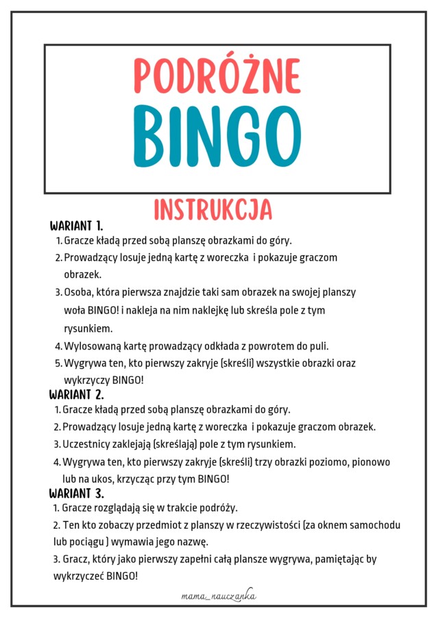 BINGO "W podróży" - PODRÓŻNE BINGO