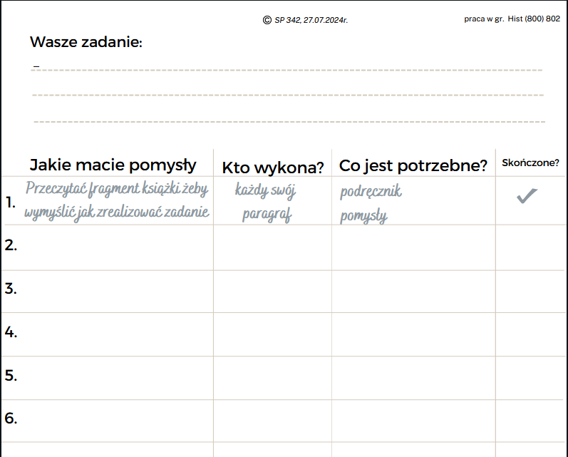 Wzór dokumentu do pracy w grupach