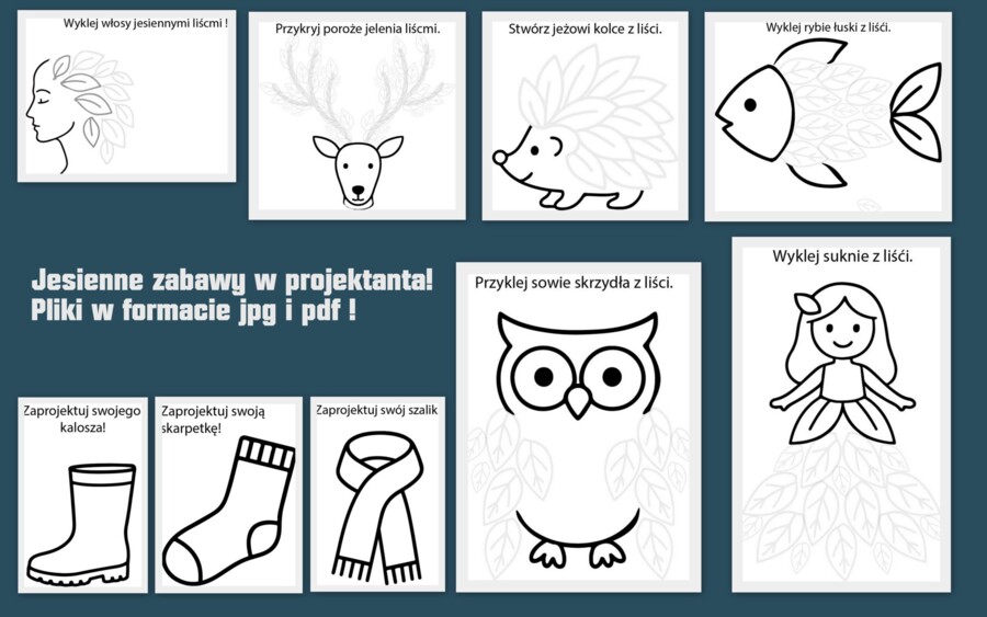 Wyklej z liści i zaprojektuj! Jesienne prace plastyczne z liści i nie tylko! Pliki pdf i jpg!