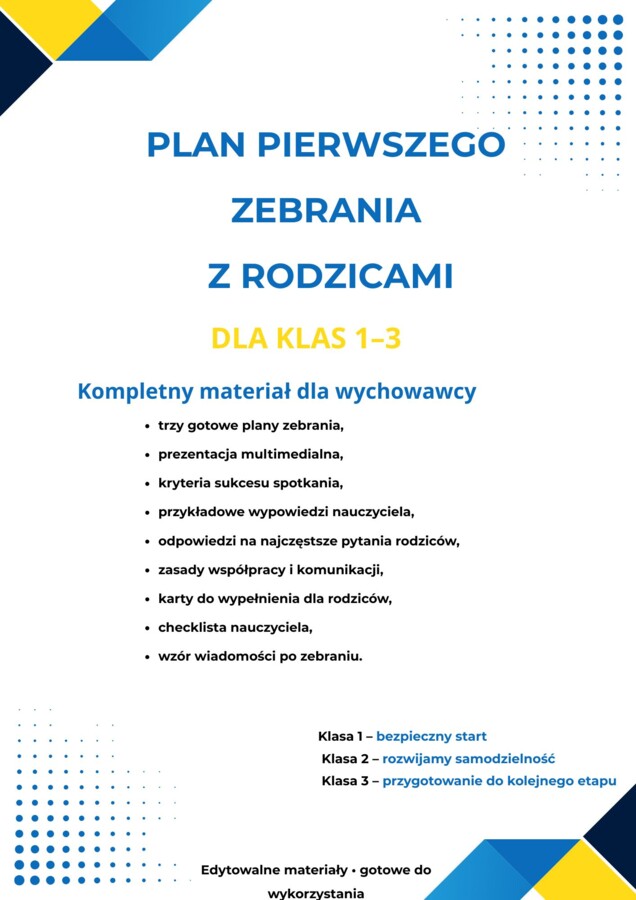 PLAN PIERWSZEGO ZEBRANIA Z RODZICAMI DLA KLAS 1–3