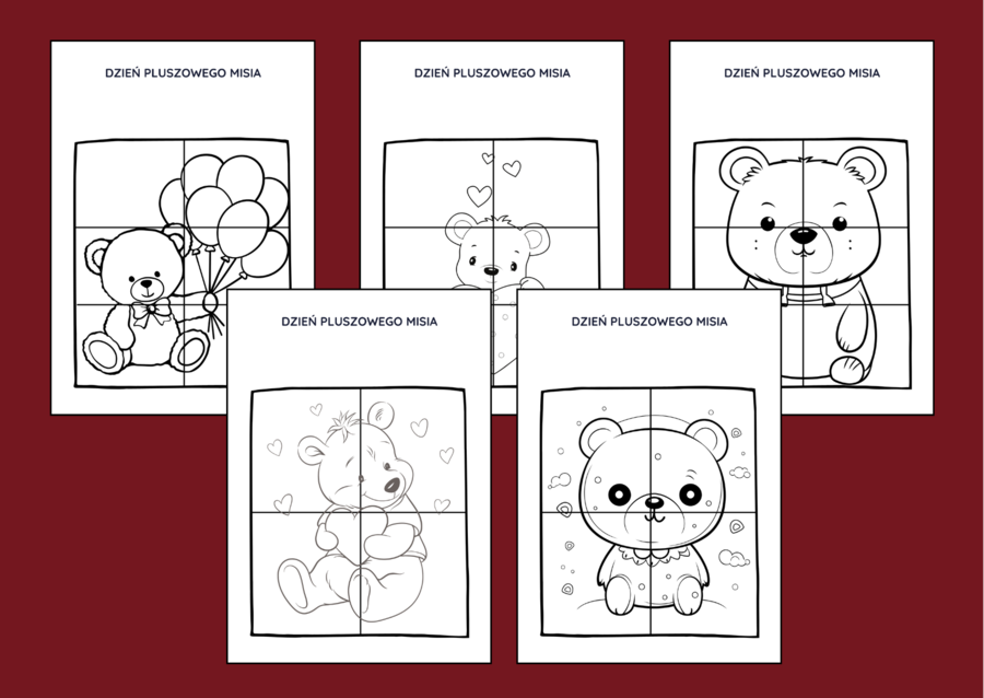 DZIEŃ PLUSZOWEGO MISIA – biblioteka – świetlica – przedszkole - UKŁADANKA - układanki - puzzle - kolorowanka - 10 szt.