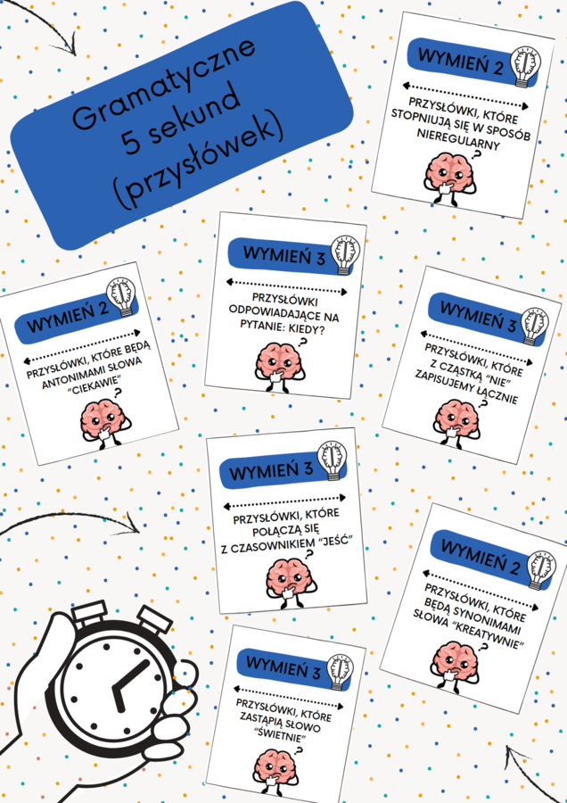 ZESTAW - gramatyczne 5 sekund (rzeczownik, czasownik, przymiotnik, liczebnik, przysłówek)