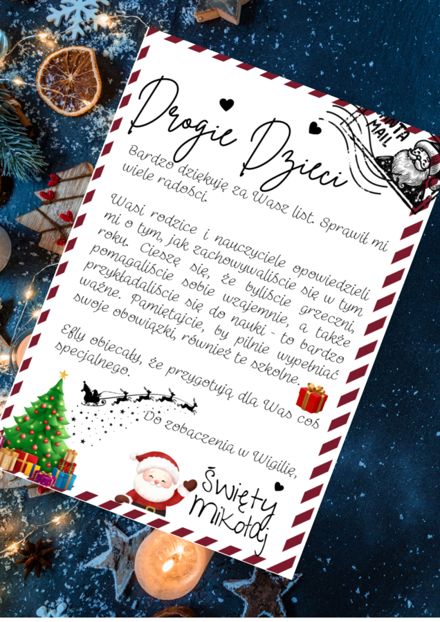 List św. Mikołaja do dzieci