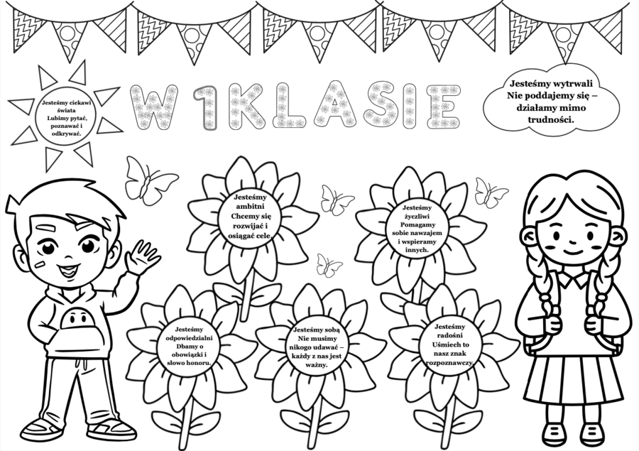 W Pierwszej klasie– gazetka do kolorowania z wartościami lub karta pracy dla dzieci| 25 stron w rozmiarze A4 i mniejszym