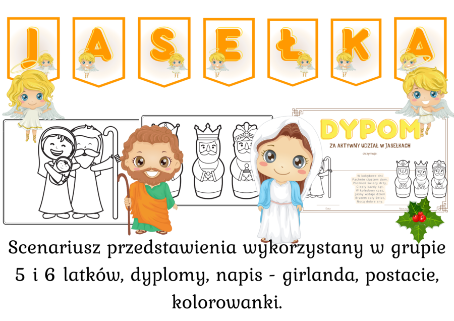 Jasełka - scenariusz, dekoracje, dyplomy, kolorowanka