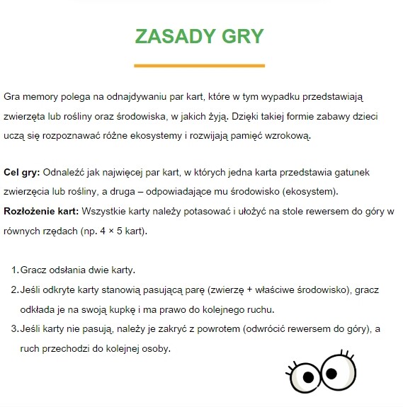 Gra memory. Gatunki zwierząt / roślin i ich środowiska. 30 kart
