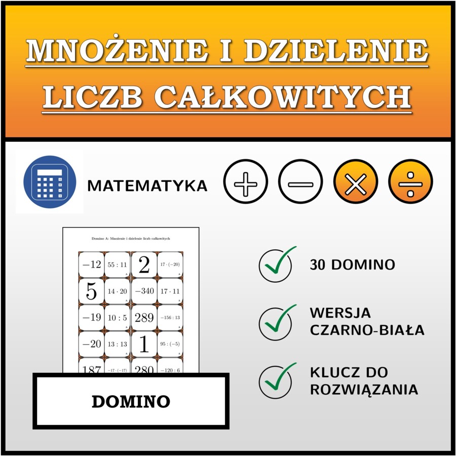 Domino - Mnożenie i dzielenie liczb całkowitych | matematyka
