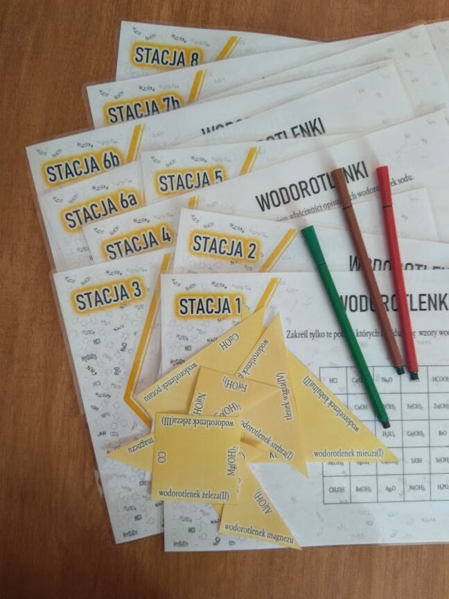 Stacja: RYWALIZACJA! Klasa 7/8. Chemia. Wodorotlenki. Powtórzenie wiadomości. Stacje zadaniowe. Praca grupowa. Zadanie. Gra dydaktyczna. MOC powtórki.