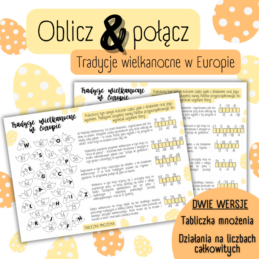 TRADYCJE WIELKANOCNE W EUROPIE – tabliczka mnożenia/ liczby całkowite / działania / mnożenie / dzielenie / dodawanie / odejmowanie – WIELKANOC - MATEMATYKA