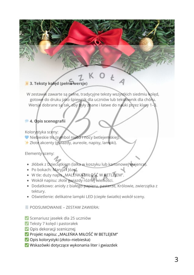 „Maleńka Miłość w Betlejem” to scenariusz szkolnych jasełek dla klas I–III.
